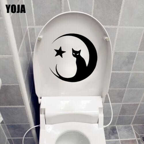 YOJA 24.6*24.9CM Cat On Moon Star Wall Sticker Decal Toilet Bedroom Home Decor T4-0037