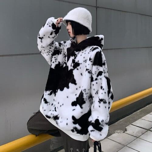 Fall/Winter Womens Hoodie Sweatshirt vintage Dark girl Street Clothing Women 2020 New Korean Cow Printing Long-sleeved Jacket