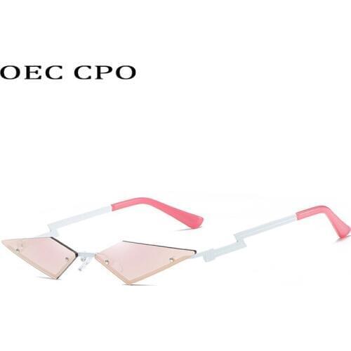 New Fashion Frameless Sunglasses Women Trend Personality Color Film Street Shooting Sunglasses Metal Cat Eye Glasses UV O468