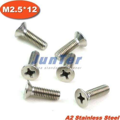 100pcs/lot DIN965 M2.5*12 Stainless Steel A2 Machine Phillips Flat Head (Cross recessed countersunk head screws) Screw