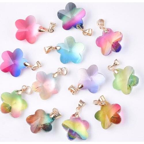 20pcs Rainbow Faceted Flower Butterfly Star Crystal Glass Earring Charms Small Bracelet Pendants Jewelry Making DIY Craft