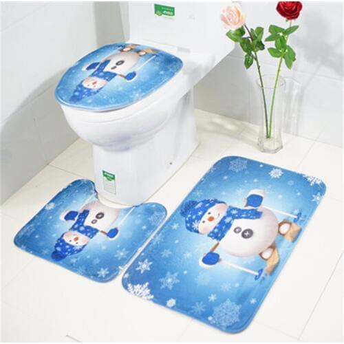 3 pcs/set Cartoon Christmas Toilet Rug Mat U-shaped Toilet Seat Mat Santa Claus Rug Carpet For Bathroom And Toilet tapis pour wc
