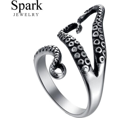 8mm Punk Stainless Steel Deep Sea Open Octopus Rings Unisex Steel Color Adjustable Tentacles Monster Finger Rings Party