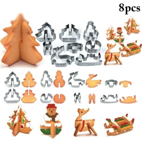 8pcs/set Stainless Steel Christmas Cookie Cutters 3D Cake Cookie Mold Fondant Cutter DIY Baking Tools Biscuit Mold