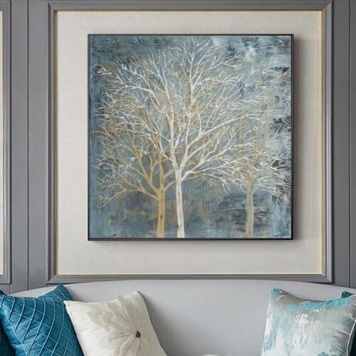 Abstract Art Trees Oil Painting on Canvas Posters and Prints Grey Blue Picture Cuadros Wall Art for Living Room Home Decoration