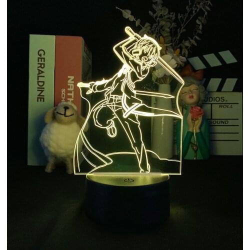 Acrylic Led Light Anime Sword Art Online Kirito Badass Figure for Bedroom Decor Nightlight Birthday Gift Room 3d Lamp Manga SAO