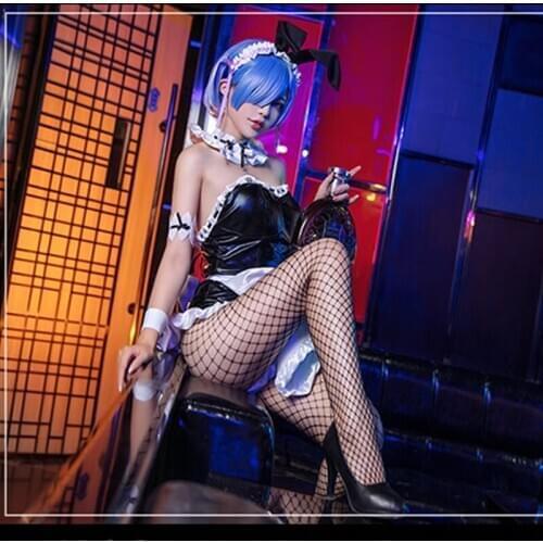 Anime Re Life in a different world from zero Cosplay Rem Ram Apron Maid Costume Bunny Girl Uniform Sexy Erotic Jumpsuit