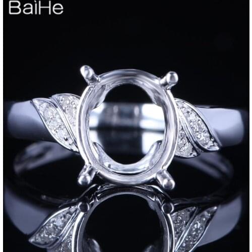 BAIHE Solid 10K White Gold Oval CUT Anniversary Women Trendy Fine Jewelry Elegant unique Semi Mount Ring