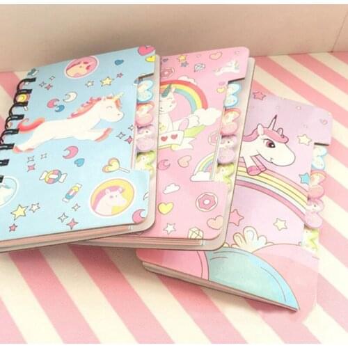 Cartoon Unicorn Notebook 32K Cute Animal Rainbow Horse Mini Coil Notepad Quick Note Taking Handbook Random Cover