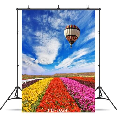 Color Flower Field Hot Air Balloon Photographic Background For Photo Shoot Props Wedding Child Baby Cloth Backdrop Photocall