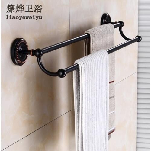 Black Towel Bar Double American Retro Toilet Copper Towel Hanging European Bathroom Hanging