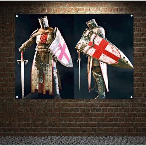 Knights Templar Armor Banners Flags Wall Sticker Crusader Posters Tapestry Living Room Decoration Canvas Painting Wall Hanging 6