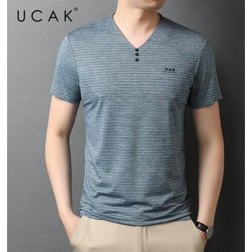 UCAK Brand Classic V-Neck Solid Color Short Sleeve T-Shirts Summer New Fashion Arrivals Streetwear Casual T Shirt Homme U5550