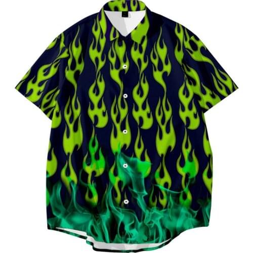 Gerrn Flame Printed Hawaiian Shirts Men Summer Short Sleeve Beach Casual Holiday Couple Streetwear Hip Hop Harajuku Shirts Tops
