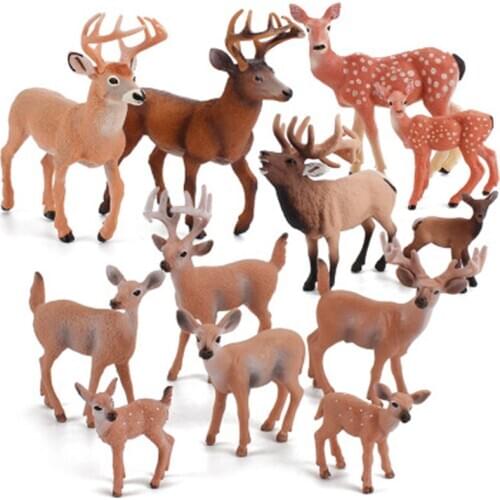 Simulation Forest Animal Model Toy Figures Mini Elk Reindeer Sika deer white tailed deer Animal PVC Figures Dolsl For baby ToyS