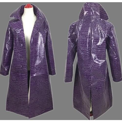 Jared Leto Coat Halloween Mens Trench Coat and Pants Task Force X Movie Clown Same Purple Leather Halloween Cosplay Customes