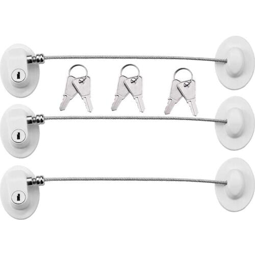 3 Pieces Refrigerator Door Lock Strong Adhesive Freezer Door Lock File Drawer Lock Child Safety Cupboard Lock with Keys (White)