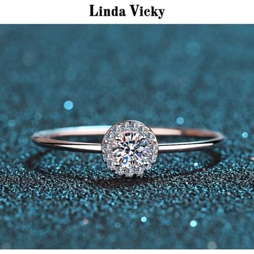 LINDA VICKY Simple Style Circular Moissanite 925 Silver Ring Women Luxury Engagement Rings Birthday Party Girl Senior Jewelry