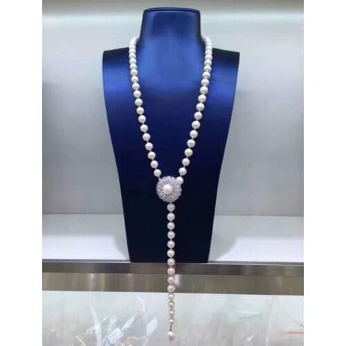 Free shipping 3-4mm 8-9mm white Pearl CZ Necklace Pendant 925 silver micro inlay zircon clasp accessory jewelry