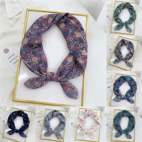 DIY Square Scarf Flower Print Harjuke DIY Head NecK Scarf All-match Wraps Elegant Daisy Sweat Bag Neck Hair Tie Band Neckerchief