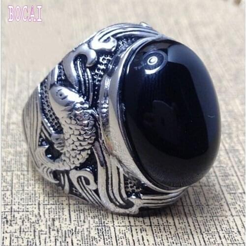 BOCAI Best-selling new Man silver 925 ring solid Silver set with natural stones silver ring for men