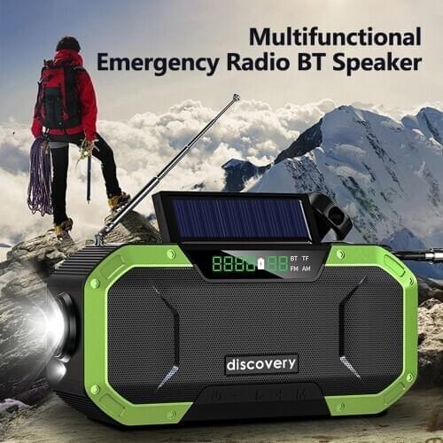 Multifunction Outdoor Radio IPX6 Waterproof Hand Crank Radio Portable BT5.0 Speaker FM Radio with Emergency Flashlight LED Light