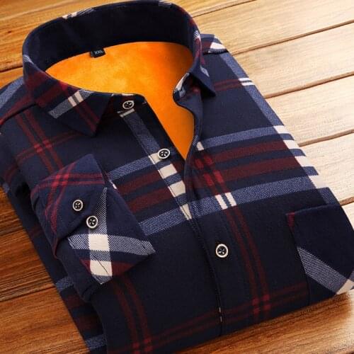Winter Warm Shirt Plus Velvet Thickening Fashion Print Plaid Shirt Long Sleeve Mens Brand Shirt Business Casual Shirt