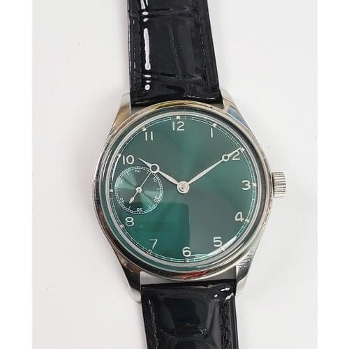 Manual winding 42mm mens movement mechanical watch perfect see-through back cover stainless steel case leather strap S044