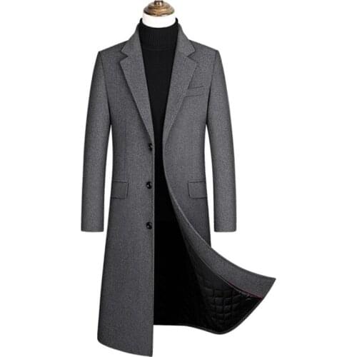 Novel Men Wool Coat Autumn Winter Long Trench Coat Business Casual Thick Men Woolen Overcoat Windproof Jacket