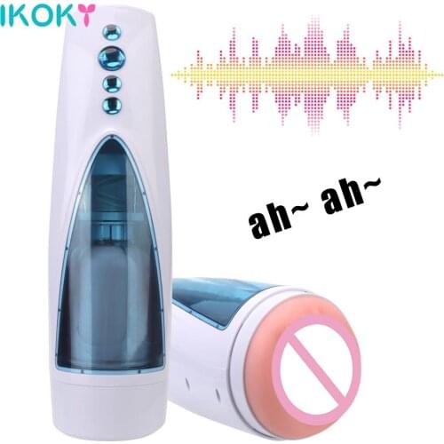Male Masturbation Cup Rotation Masturbator With Color Lights Flesh Pussy 10 Telescopic Modes Automatic Sexy Voice