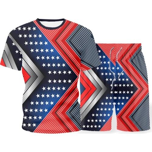 2021 mens sets new 3D printing summer sports T-shirt + pants track and field casual fashion trend sportswear flag style