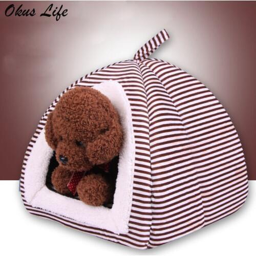 Striped Soft Dog Pet House Cat Bed Animal Comfortable Kennel Doggy Foldable Fashion Cushion Basket Cute Animal Cave Pet Products