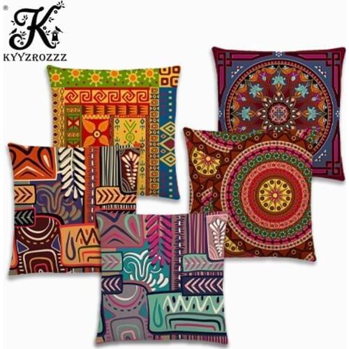 Newest African Animal Symbol Block Pillow Case Boho Geometric Floral Pattern Paisley Mandela Flowers Cushion Cover