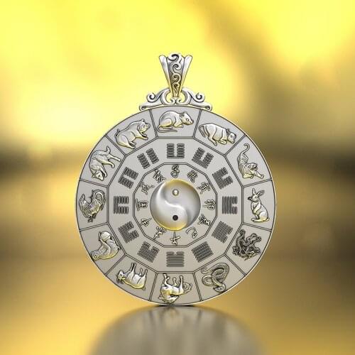New Zodiac Nine Palaces And Eight-picture Pendant Retro Tai Chi Eight-picture Peace Pendant Jewelry Accessories