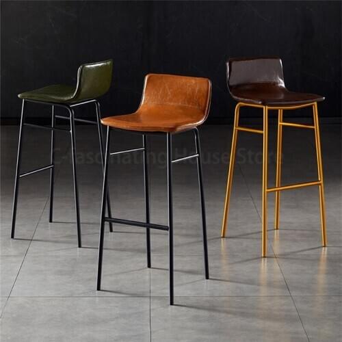 Dining Room Chairs Iron Bar Chair Home Kitchen Chair Coffee Shop High Chair Front Desk Stool PU Leather Nordic Chair Bar Stool