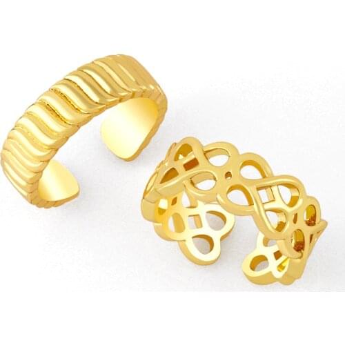 EYIKA Charm Geometric Infinite Gold Plated Open Rings for Women Men Copper Twill Glossy Metal Couple Ring Party Gift Accessories