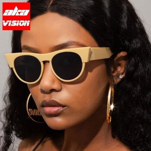 AKA VISION 2021 Cat Eye Vintage Sunglasses Women Large Eyeglasses Women Retro Black Luxury Glasses Women/Men Goggle Oculos UV400