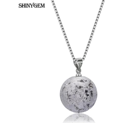 ShinyGem Mineral Crystal Ball Necklaces Gold/Silver Plated Chain Natural Druzy Stone Moon Planet Pendant Necklaces For Women Man