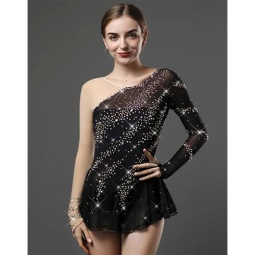 LIUHUO Figure Skating Dress Womens Girls' Ice Performance Black Competition Leotard Artistic Costume Dance Adult Long Sleeve