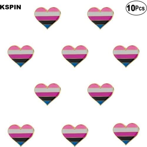 Gender Fluid Pirde Heart Shape Lapel Pin Flag badge Brooch Pins Badges 10Pcs a Lot