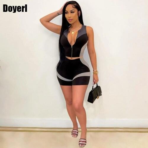 Casual Tracksuit Sport Two Piece Set for Women Matching Sets Summer Jogging Femme Zipper Jacket Top Biker Shorts Activewear Set