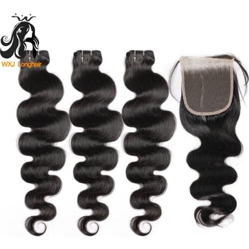 Body Wave Human Hair Bundles With Lace Closure 4x4 for Black Women Malaysian Wavy Hair Extensions Non Remy Hair 4/5 Pcs