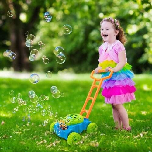Hand Push Bubble Car Bubble Lawn Mower Outdoor Walker Push Toy Children Portable Interactive Present for Children Kids Toy