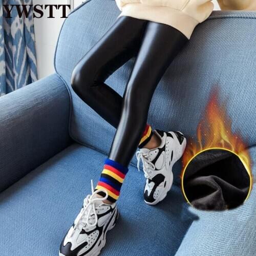 Girls PU Leather Pants 2020 New Winter Kids Stitching Thread Outer Wear Plus Velvet Leggings Kids Warm Pants