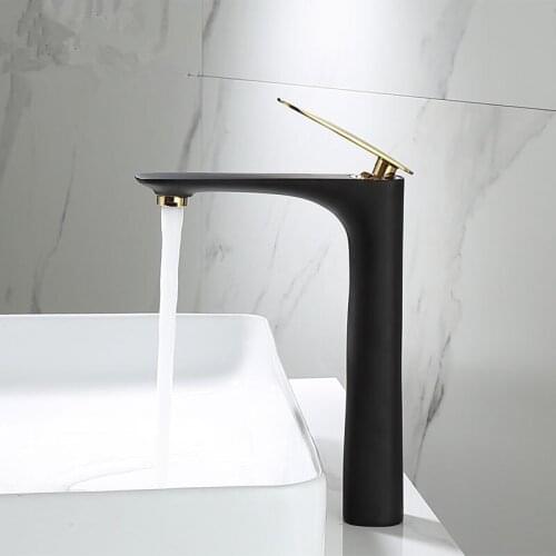 Basin Faucets Black and Gold Sink Mixer Hot and Cold Bathroom Basin Tap Brass Black Bathroom Faucet Crane Sink Tap