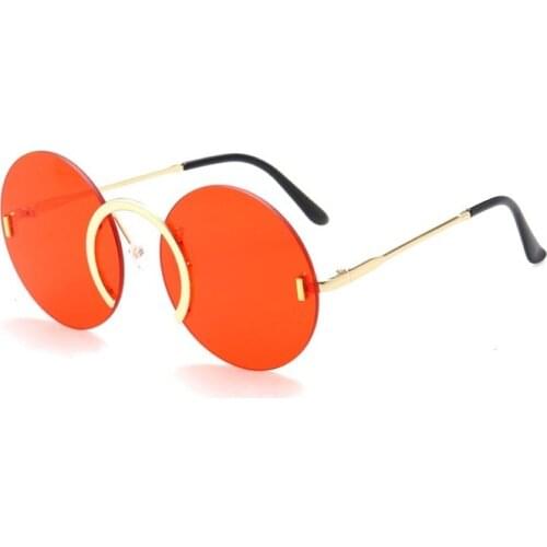 Fashion Unique Nose Ring Round Sunglasses Women Vintage Rimless Clear Ocean Lens Eyewear Men Sun Glasses Shades UV400