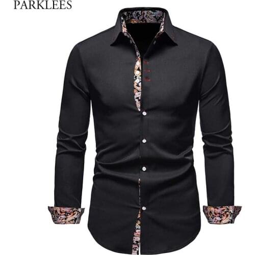Stylish Paisley Patchwork Dress Shirts Men 2021 Fashion New Long Sleeve Classic Fit Shirt for Men Casual Button Down Chemise 3XL