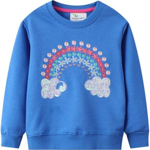 Jumping Meters Autumn Sweatshirts New Baby Girls Brand Clothes Stripe Rainbow Applique Toddler Sweatshirts Kids Girl Outfits