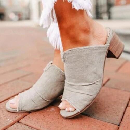 Ladies Farbic Leopard Thick High Heels Comfort Shoes Woman Casual Female Slides Slipper Dropshipping Womens Summer Slippers