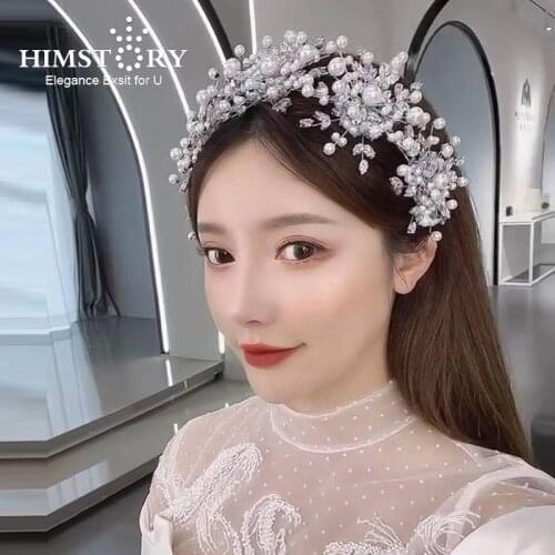 Himstory Fashion Bride Hairband Flowers Wedding Tiaras Zircon Hair Accessories Jewelry Headpiece Soft Luxury Barrettes Hairwear